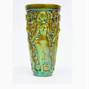 RARE ZSOLINAY vase in Rosin ceramics with a woman picking grapes